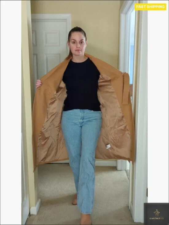 Elegant Wool Pea Coat Double Breasted Mid-Long Winter Overcoat with Belt - Picture 6 of 7